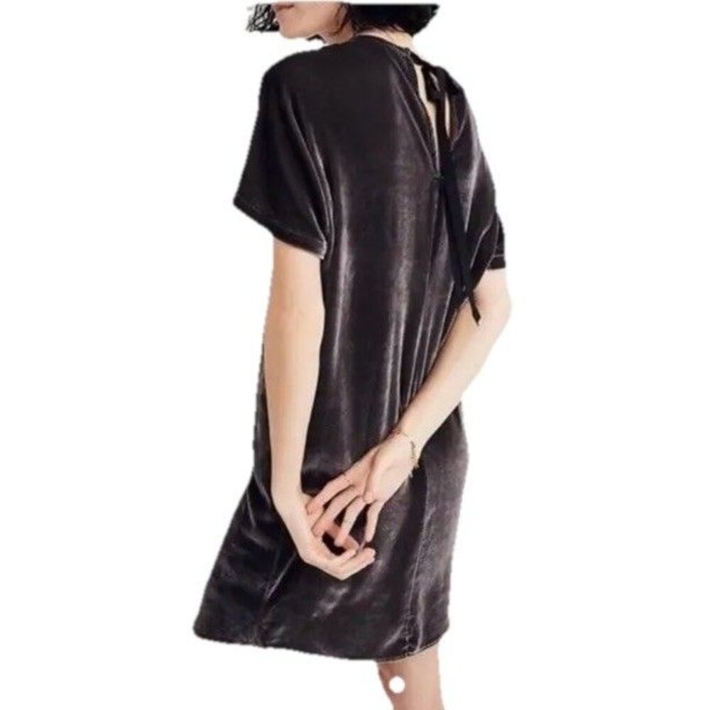 Madewell Velvet Bow Back Tee Dress Short Sleeve Silvery Gray  Silk Blend Medium